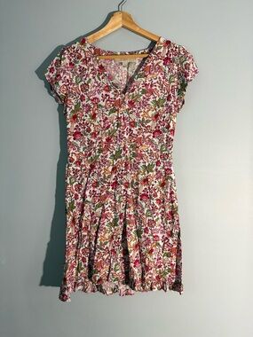 LOFT Pink & Green Floral Short Sleeve Button Dress